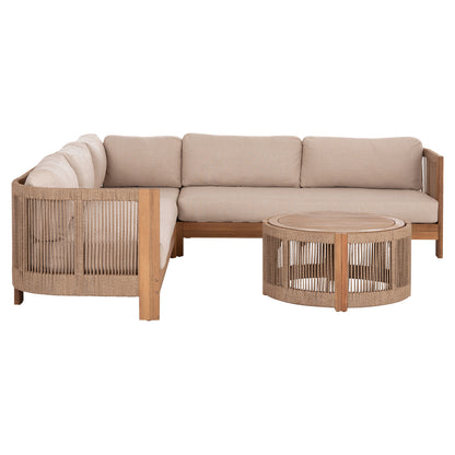 OUTDOOR CORNER LOUNGE SET 4PCS SERIES ODYSSEY HM6249 ACACIA WOOD-ROPE-BEIGE FABRIC