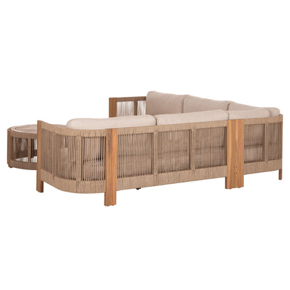 OUTDOOR CORNER LOUNGE SET 4PCS SERIES ODYSSEY HM6249 ACACIA WOOD-ROPE-BEIGE FABRIC