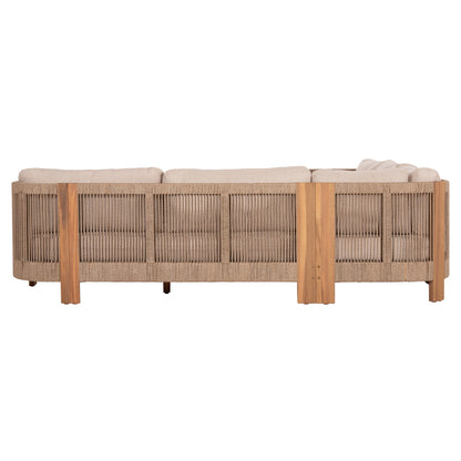 OUTDOOR CORNER LOUNGE SET 4PCS SERIES ODYSSEY HM6249 ACACIA WOOD-ROPE-BEIGE FABRIC
