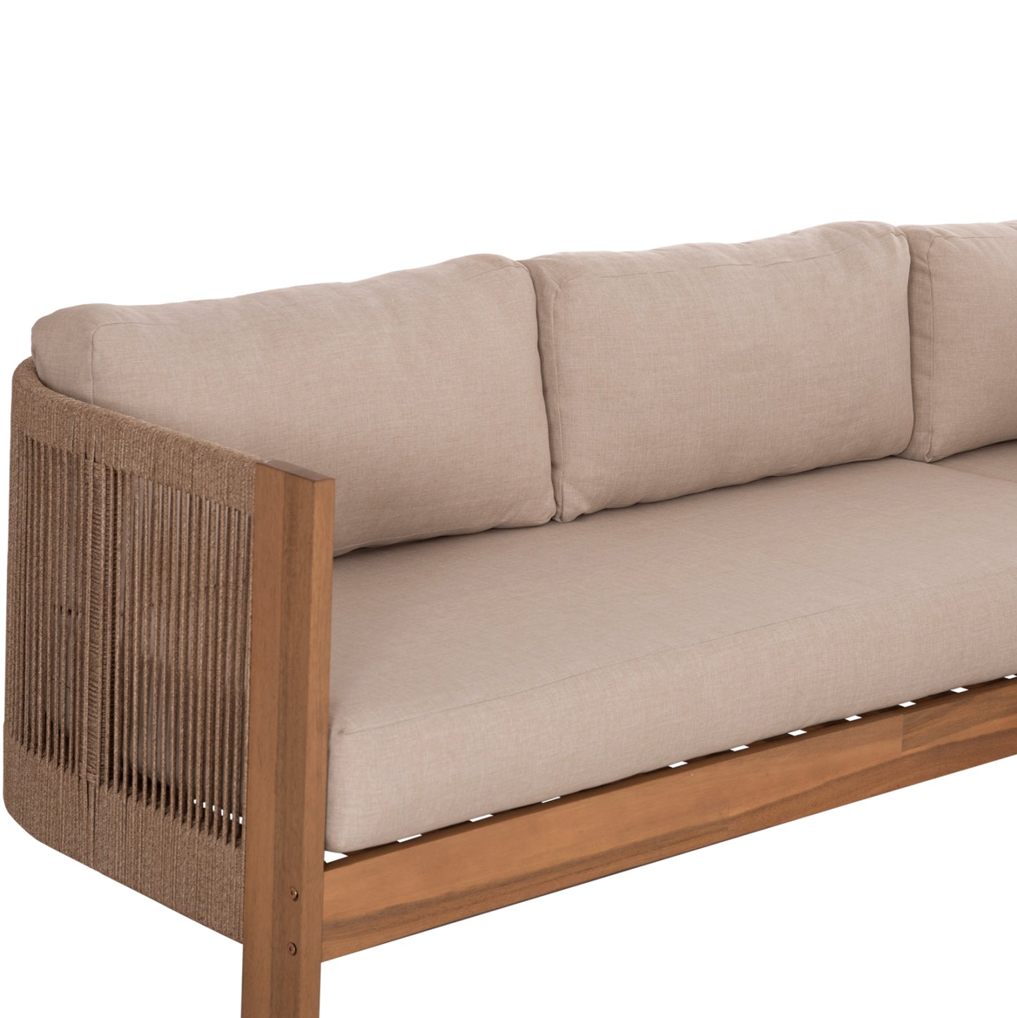 OUTDOOR CORNER LOUNGE SET 4PCS SERIES ODYSSEY HM6249 ACACIA WOOD-ROPE-BEIGE FABRIC