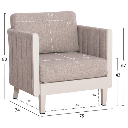 OUTDOOR LOUNGE SET 4PCS LARRY HM6188.02 CHAMPAGNE COLORED ALUMINUM-P.E. FABRIC