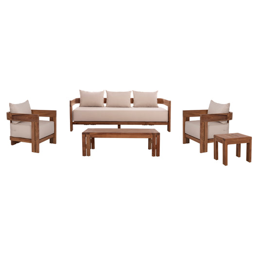 LOUNGE SET KIOTO HM10962 5PCS & 5-SEATS--TEAK WOOD-BEIGE CUSHIONS