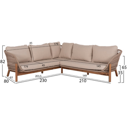 OUTDOOR LOUNGE CORNER 3PCS SET SANJI HM6223 ACACIA WOOD-ALUMINUM FRAME-ROPE