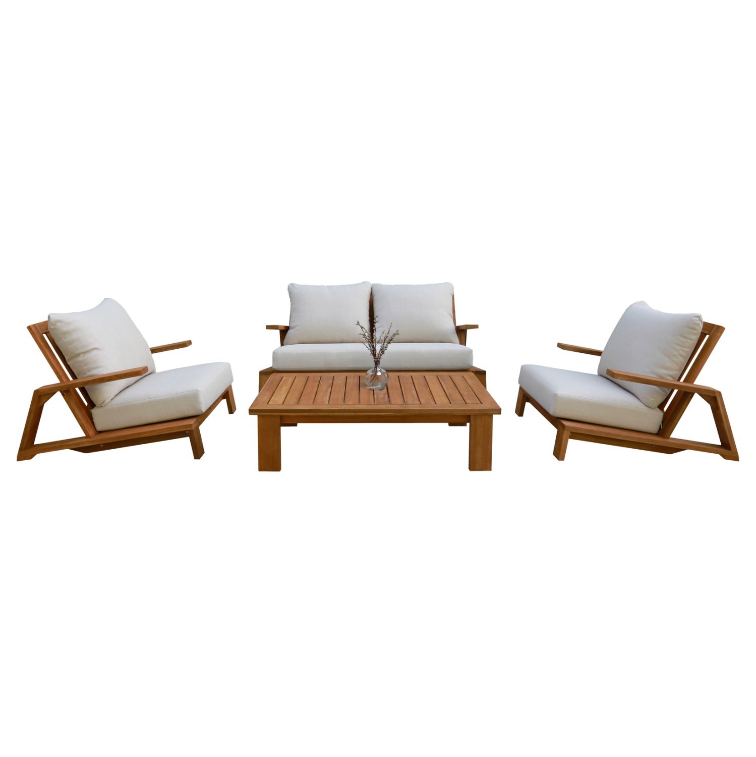 OUTDOOR LOUNGE SET 4PCS MIREX HM6521 ACACIA WOOD--POLYESTER CUSHIONS COVERS IN ECRU