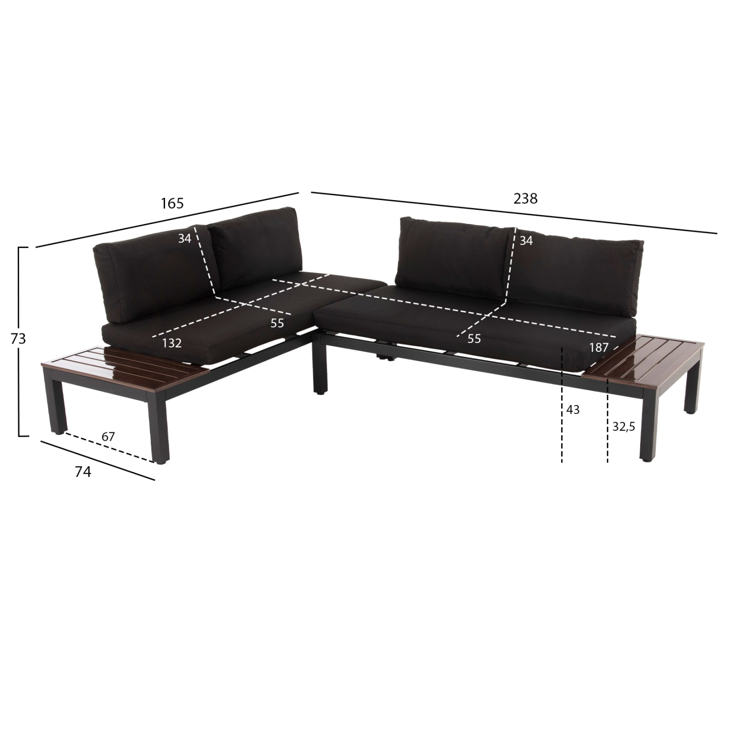 OUTDOOR LOUNGE SET DEX 3PCS POLYMORPHIC HM6090 ALUMINUM IN ANTHRACITE & BROWN-BLACK CUSHIONS