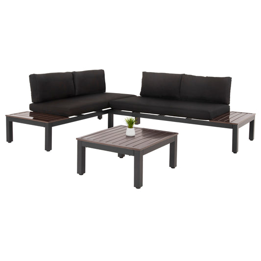 OUTDOOR LOUNGE SET DEX 3PCS POLYMORPHIC HM6090 ALUMINUM IN ANTHRACITE & BROWN-BLACK CUSHIONS