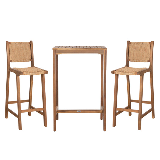 SET BAR STAND WITH 2 BAR STOOLS RUEN HM10978 ACACIA WOOD IN NATURAL--TWIST WICKER