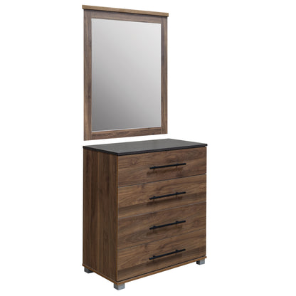 SET CHEST OF (4) DRAWERS WITH WALL MIRROR CARYS HM10889.11 MELAMINE IN WALNUT