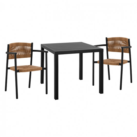 DINING SET 3PCS ALUMINUM TABLE 80X80 & COAL ARMCHAIRS HM11438