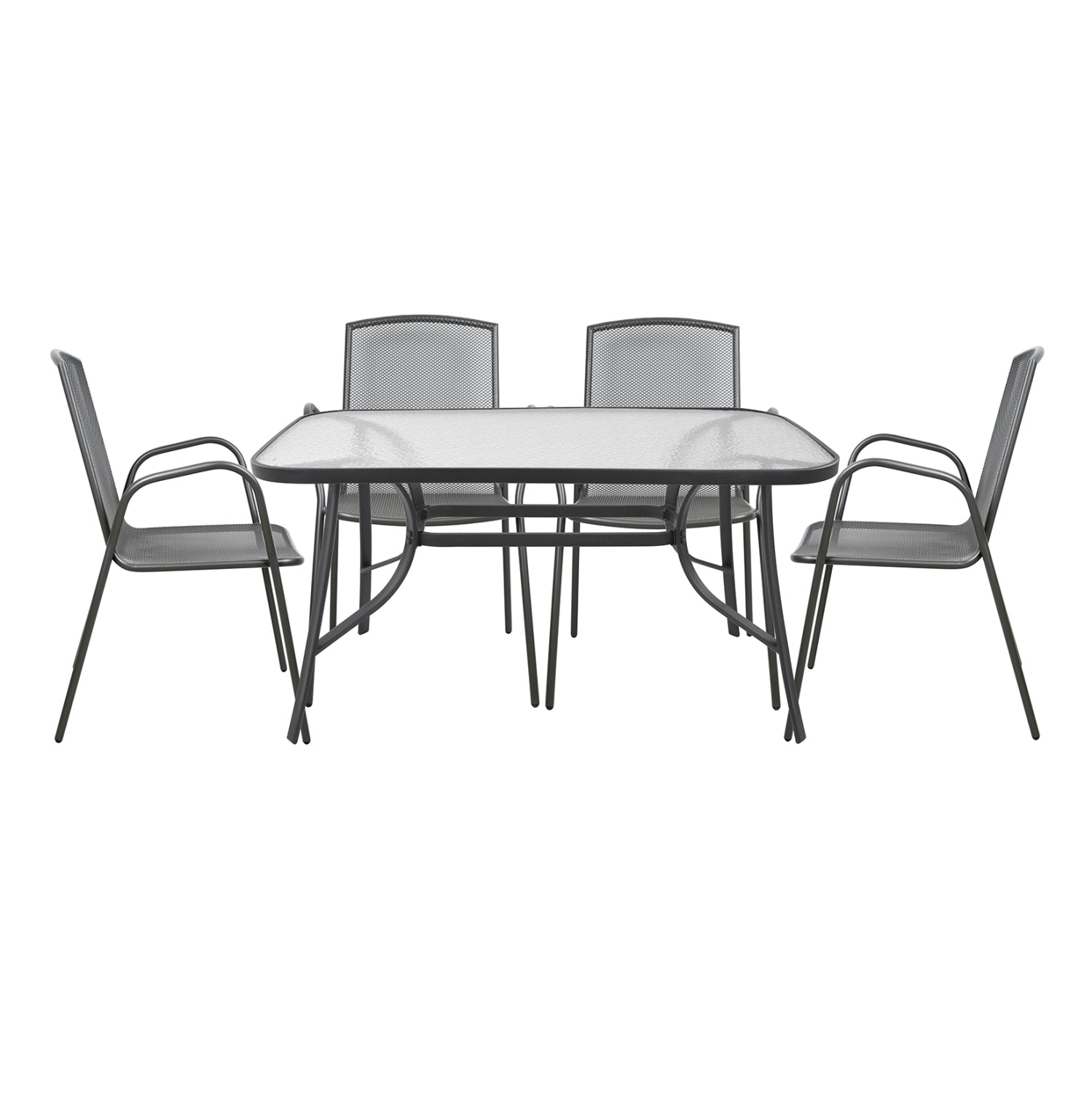 Set Dining Table 5 pieces Grey Table & 4 Armchairs Grey color