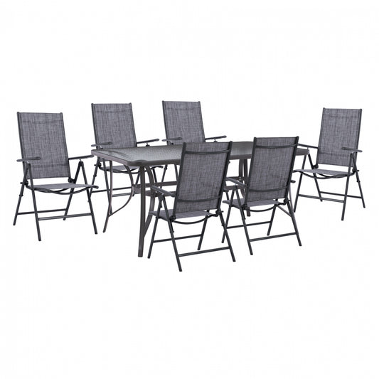 DINING SET 7PCS TABLE 150X90 WITH FORDABLE ARMCHAIRS HM11478