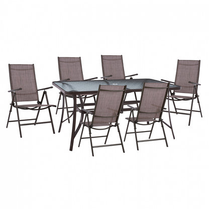 DINING SET 7PCS TABLE 150X90 & FOLDABLE BROWN ARMCHAIR HM11489