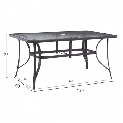 DINING SET 7PCS TABLE 150X90 WITH ARMCHAIR TEXTILINE GRAY HM11471
