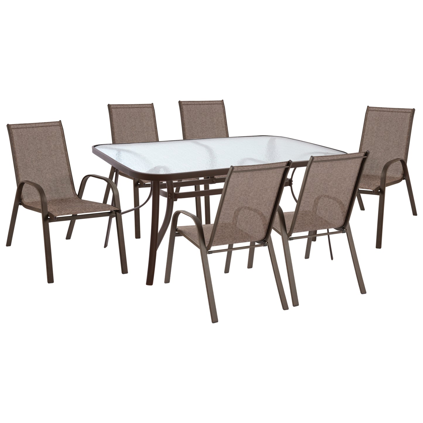 Set Dining Table 7 pieces Table & 6 Leon with Brown Textline HM5206.02