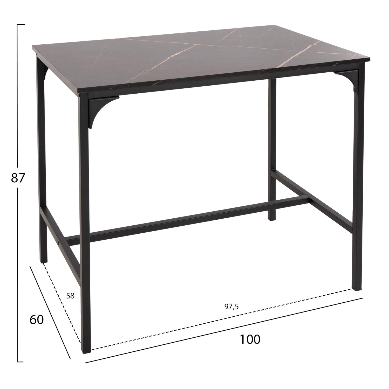 DINING SET FOR BARS 5PCS BOXY HM9882.13 BLACK METAL FRAMES-BLACK MARBLE MELAMINE