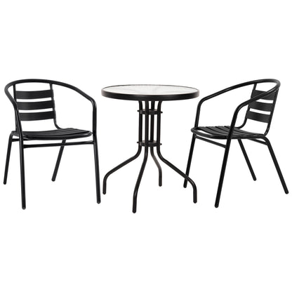 OUTDOOR DINING SET 3PCS LAURA ΗΜ10467.03 METAL & ALUM. CHAIRS & TABLE Φ60cm BLACK