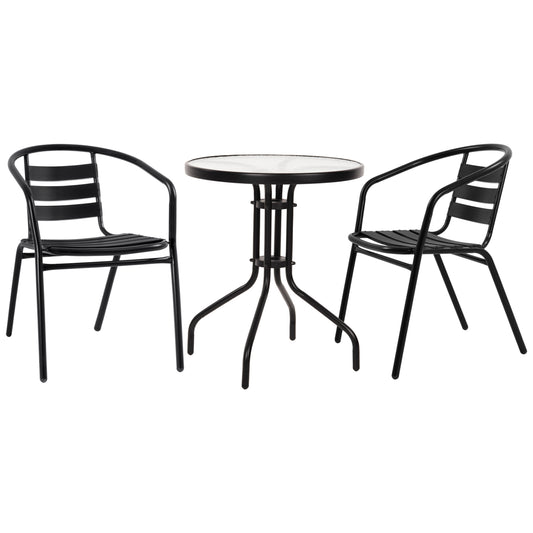 OUTDOOR DINING SET 3PCS LAURA ΗΜ10467.03 METAL & ALUM. CHAIRS & TABLE Φ60cm BLACK