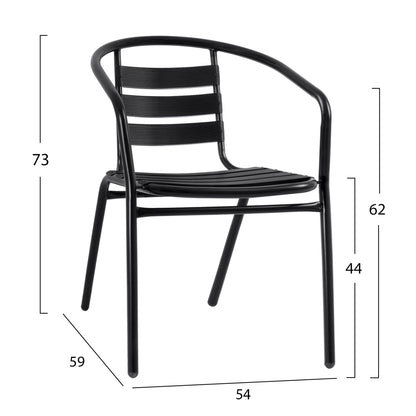 OUTDOOR DINING SET 3PCS LAURA HM10468.03 METAL & ALUM. CHAIRS & TABLE--BLACK