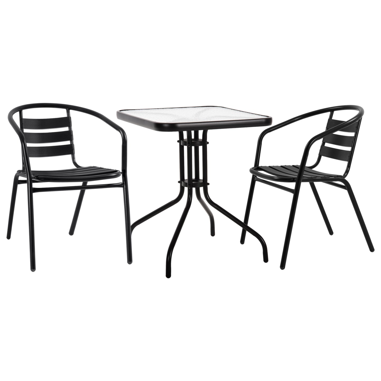 OUTDOOR DINING SET 3PCS LAURA HM10468.03 METAL & ALUM. CHAIRS & TABLE--BLACK