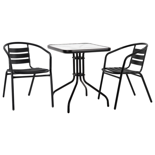 OUTDOOR DINING SET 3PCS LAURA HM10468.03 METAL & ALUM. CHAIRS & TABLE--BLACK