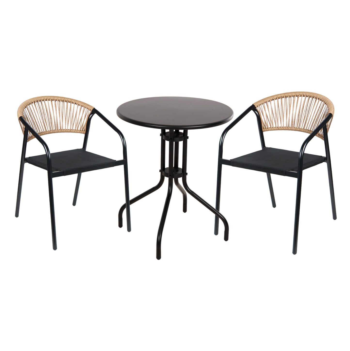 OUTDOOR DINING SET 3PCS LINO HM10728.03-- 2 METAL CHAIRS--ROUND TABLE Φ60cm BLACK