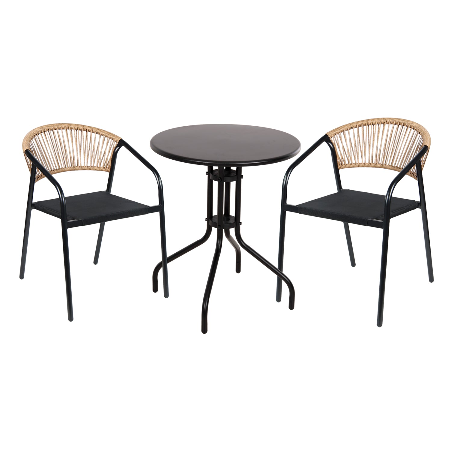 OUTDOOR DINING SET 3PCS LINO HM10728.03-- 2 METAL CHAIRS--ROUND TABLE Φ60cm BLACK