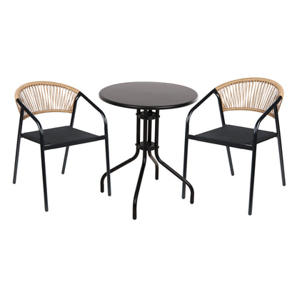 OUTDOOR DINING SET 3PCS LINO HM10728.03-- 2 METAL CHAIRS--ROUND TABLE Φ60cm BLACK