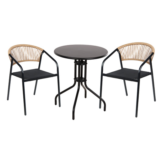 OUTDOOR DINING SET 3PCS LINO HM10728.03-- 2 METAL CHAIRS--ROUND TABLE Φ60cm BLACK
