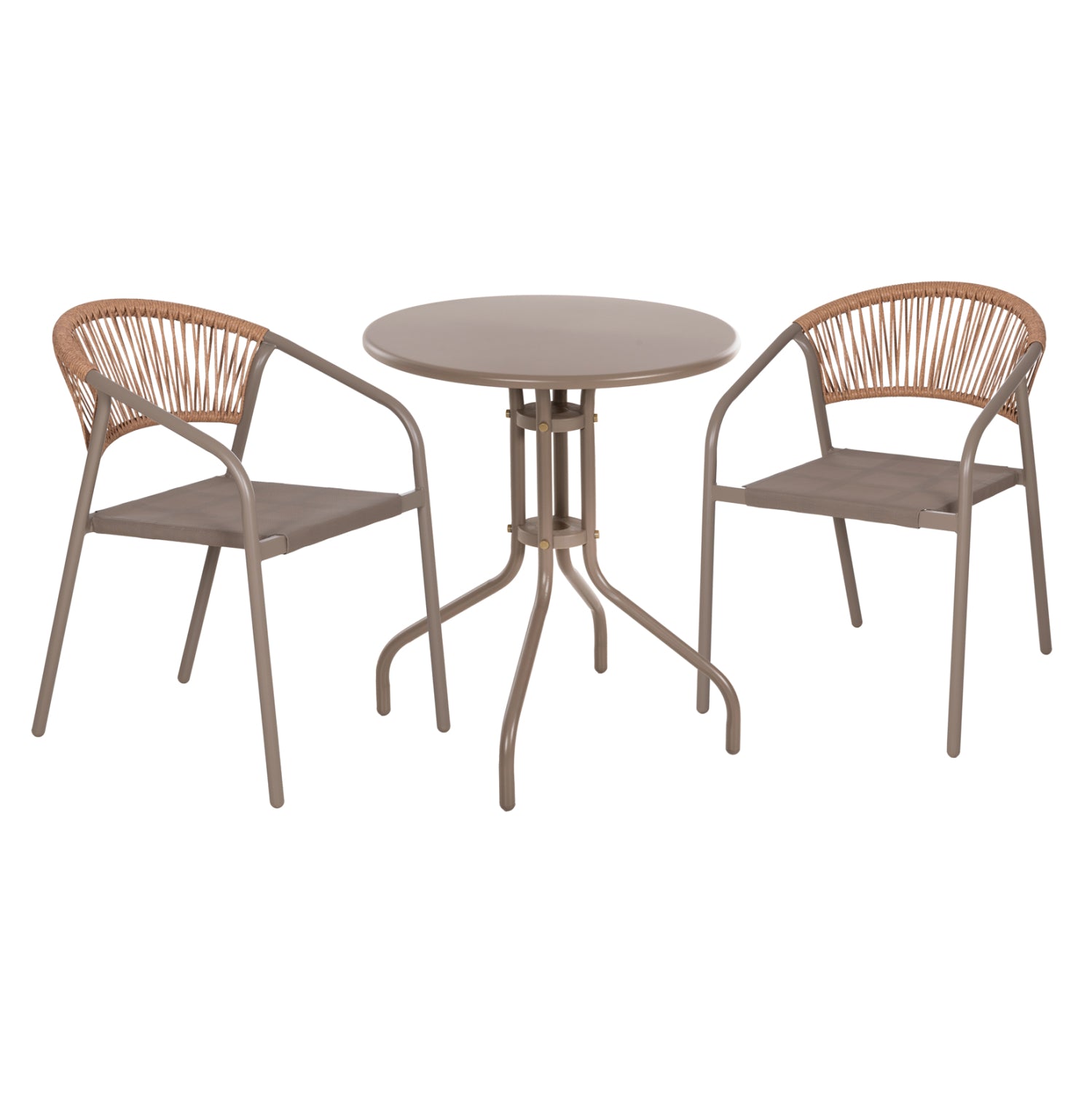 OUTDOOR DINING SET 3PCS LINO HM10728.04-- 2 METAL CHAIRS--ROUND TABLE Φ60cm CHAMPAGNE