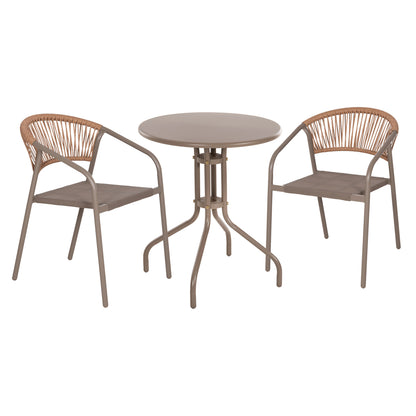 OUTDOOR DINING SET 3PCS LINO HM10728.04-- 2 METAL CHAIRS--ROUND TABLE Φ60cm CHAMPAGNE