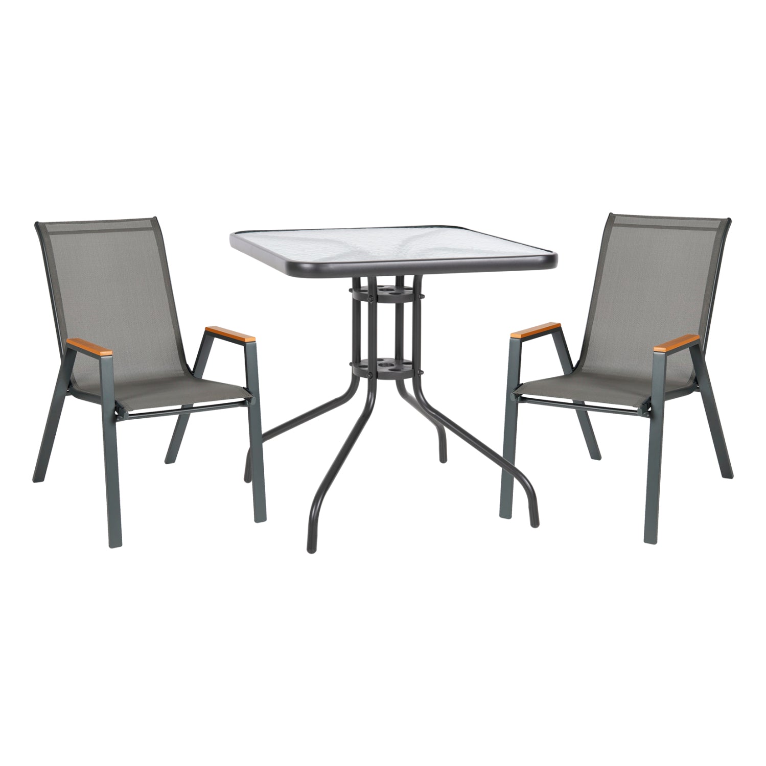 OUTDOOR DINING SET 3PCS FIGO HM10730.01-- 2 METAL CHAIRS & SQUARE TABLE 70x70cm GREY