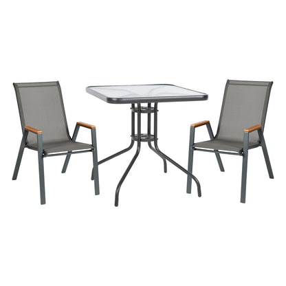 OUTDOOR DINING SET 3PCS FIGO HM10730.01-- 2 METAL CHAIRS & SQUARE TABLE 70x70cm GREY