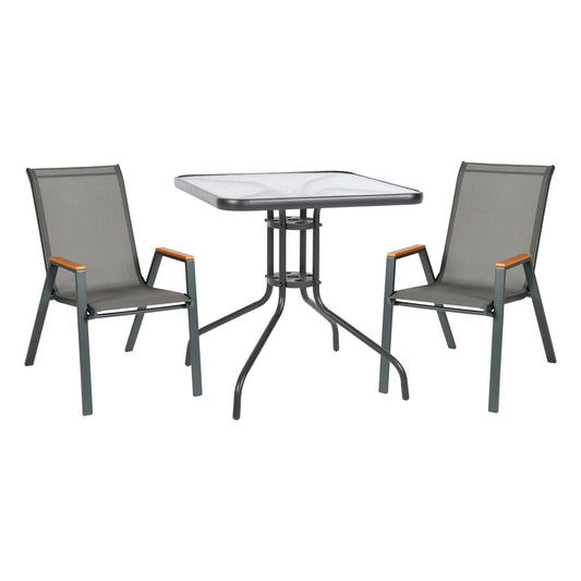 OUTDOOR DINING SET 3PCS FIGO HM10730.01-- 2 METAL CHAIRS & SQUARE TABLE 70x70cm GREY