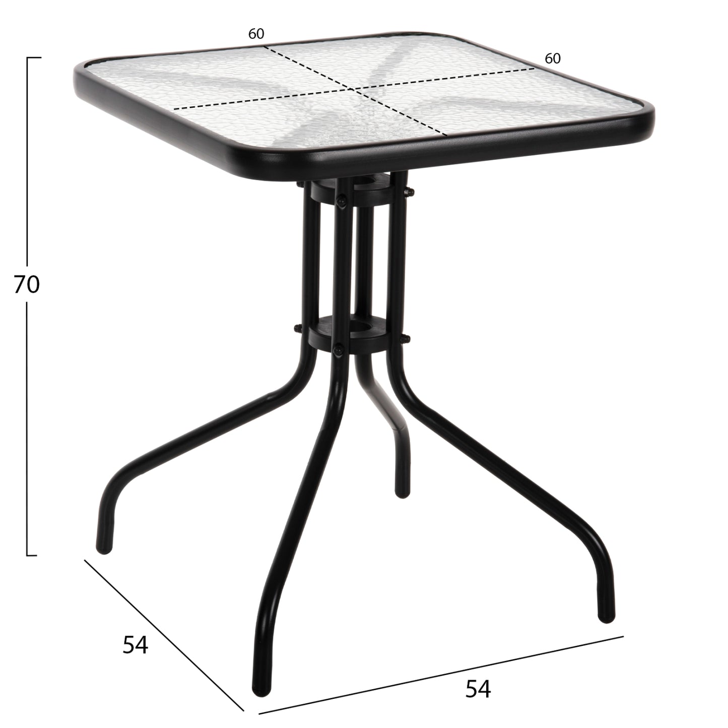 OUTDOOR DINING SET 3PCS FIGO HM10730.03-- 2 METAL CHAIRS & SQUARE TABLE 60x60cm BLACK