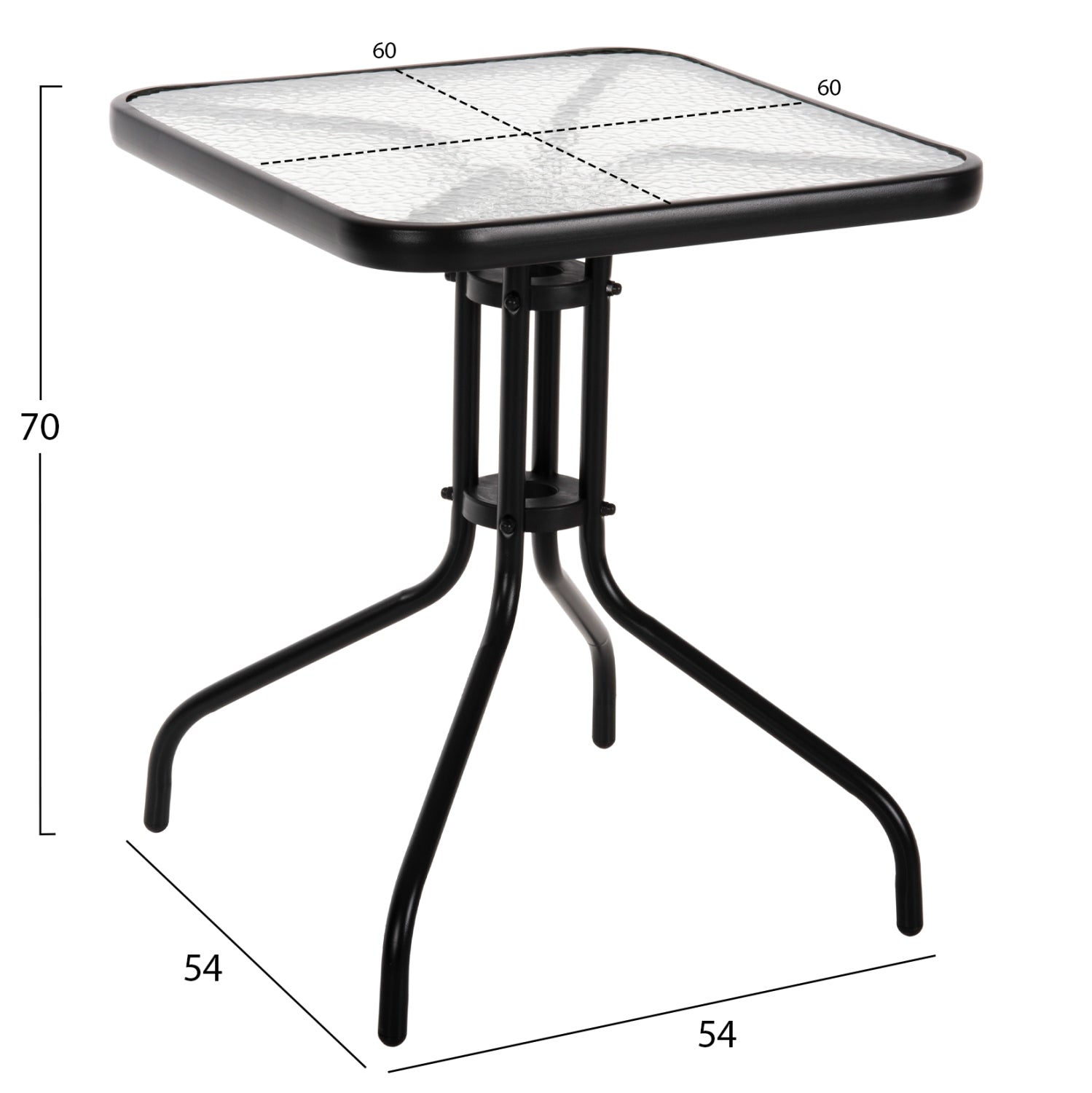 OUTDOOR DINING SET 3PCS FIGO HM10730.03-- 2 METAL CHAIRS & SQUARE TABLE 60x60cm BLACK