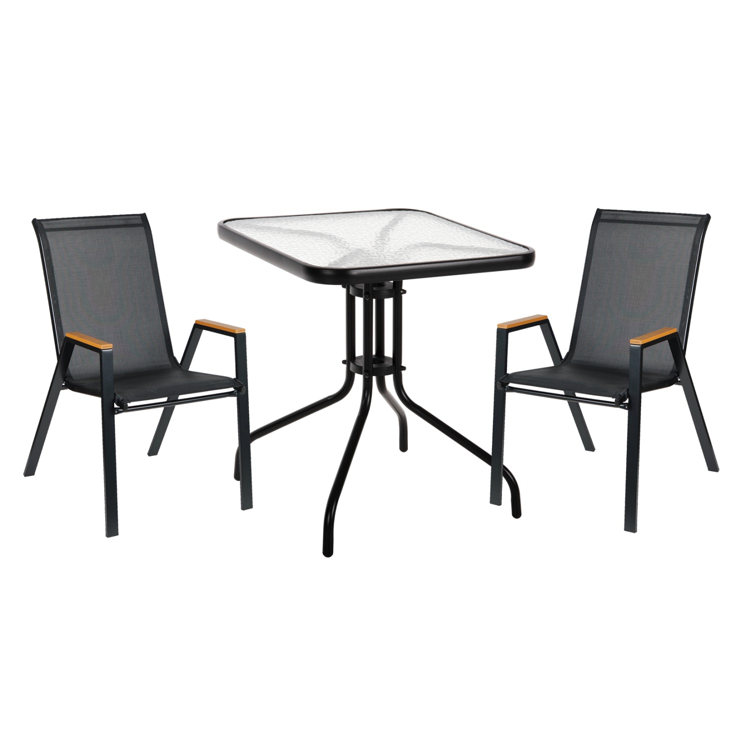 OUTDOOR DINING SET 3PCS FIGO HM10730.03-- 2 METAL CHAIRS & SQUARE TABLE 60x60cm BLACK