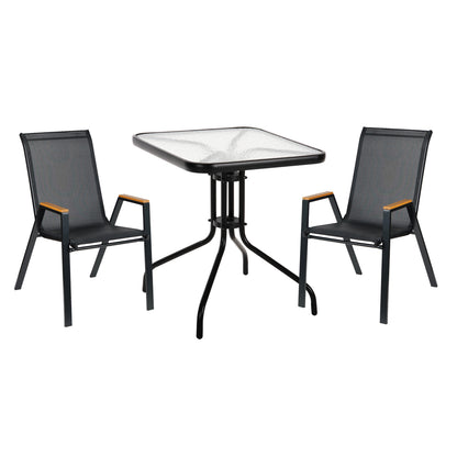 OUTDOOR DINING SET 3PCS FIGO HM10730.03-- 2 METAL CHAIRS & SQUARE TABLE 60x60cm BLACK