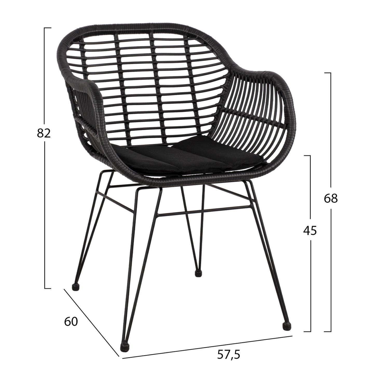 OUTDOOR LOUNGE SET HM11871 3PCS METAL & RATTAN IN BLACK COLOR