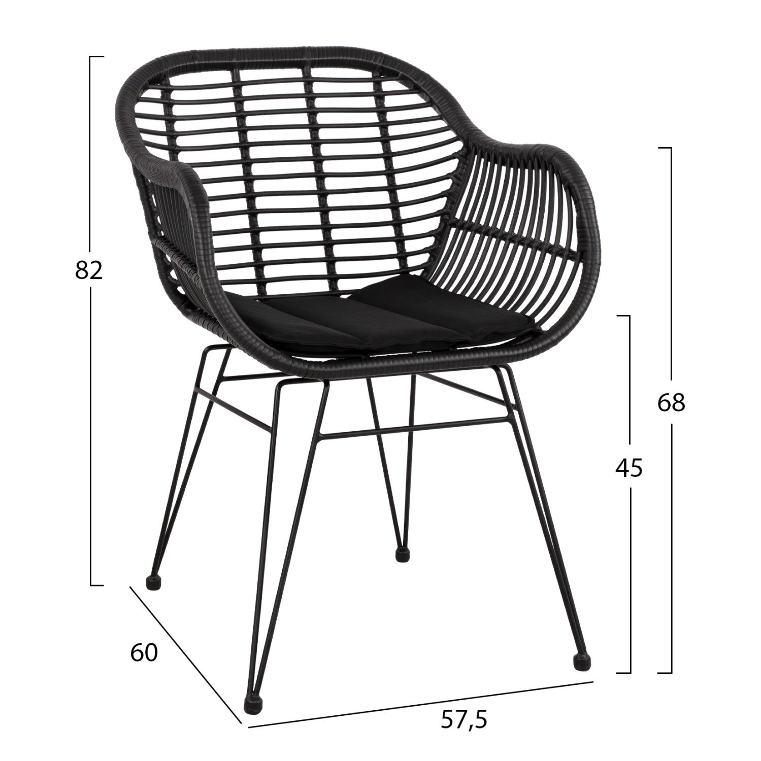 OUTDOOR LOUNGE SET HM11871 3PCS METAL & RATTAN IN BLACK COLOR