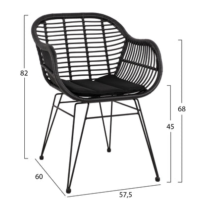 OUTDOOR LOUNGE SET HM11871 3PCS METAL & RATTAN IN BLACK COLOR