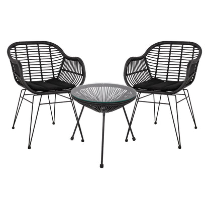 OUTDOOR LOUNGE SET HM11871 3PCS METAL & RATTAN IN BLACK COLOR
