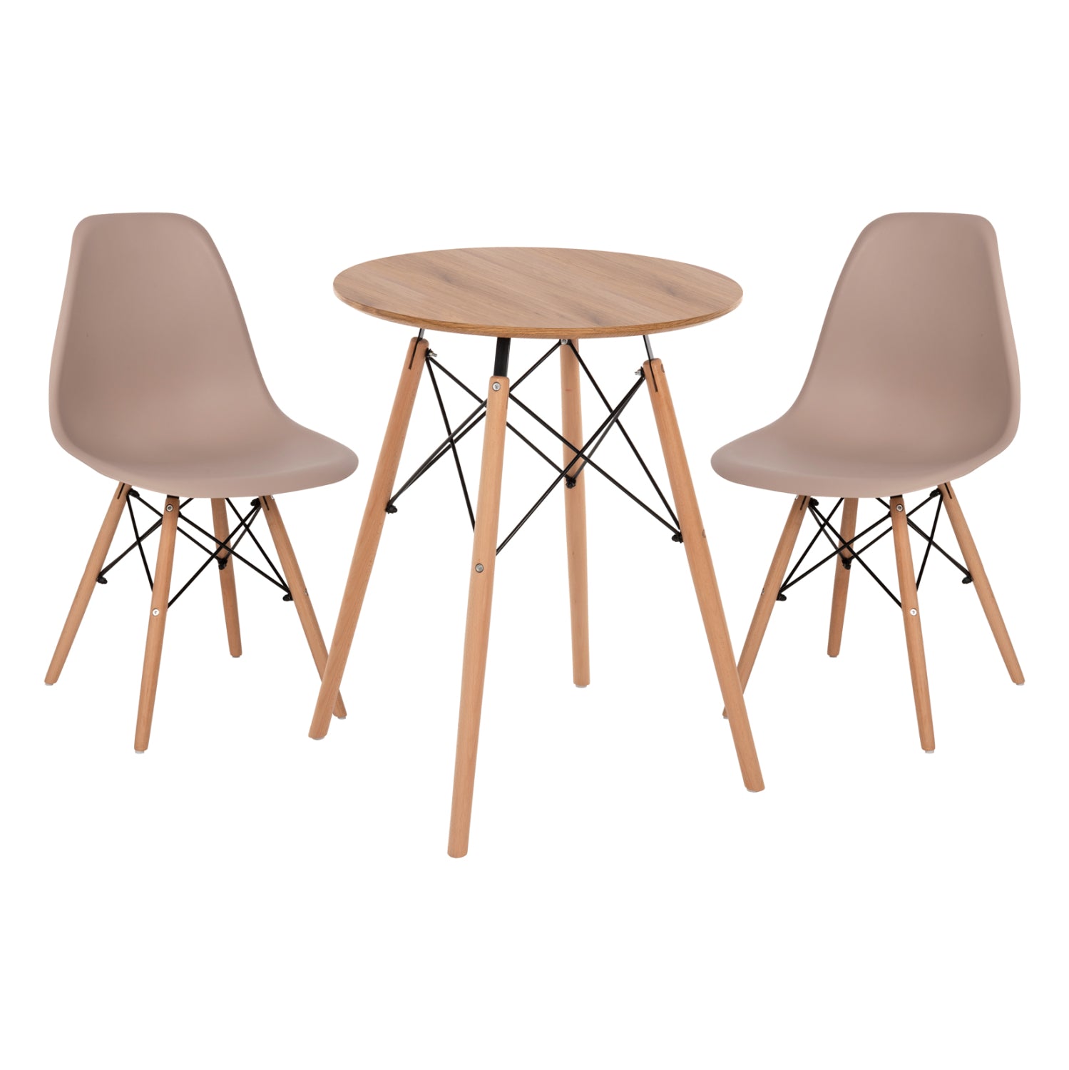 DINING SET 3PCS TWIST HM21370 ROUND TABLE Φ60 & 2 DINING CHAIRS IN CAPPUCCINO COLOR