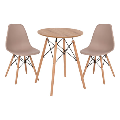 DINING SET 3PCS TWIST HM21370 ROUND TABLE Φ60 & 2 DINING CHAIRS IN CAPPUCCINO COLOR
