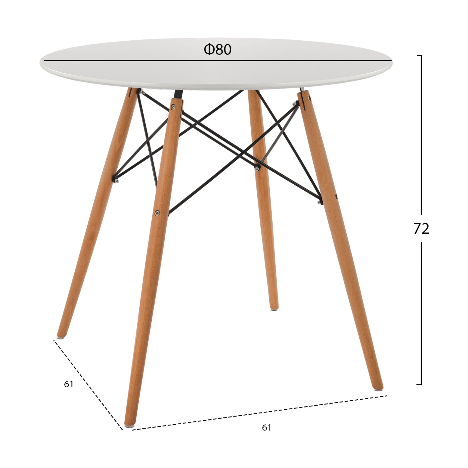 DINING SET 3PCS TWIST HM21372 ROUND TABLE Φ80 & 2 DINING CHAIRS IN WHITE COLOR