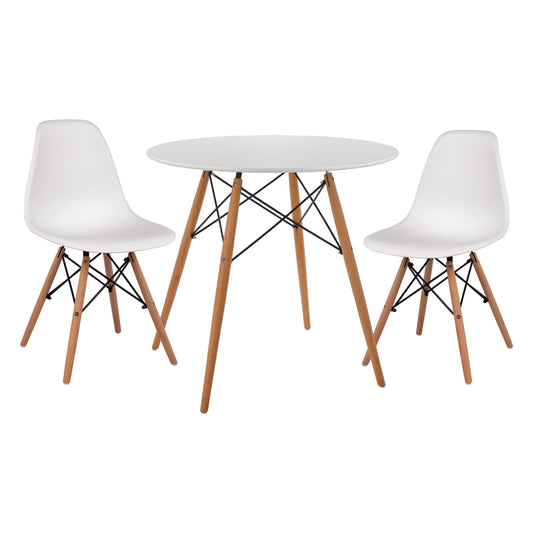 DINING SET 3PCS TWIST HM21372 ROUND TABLE Φ80 & 2 DINING CHAIRS IN WHITE COLOR