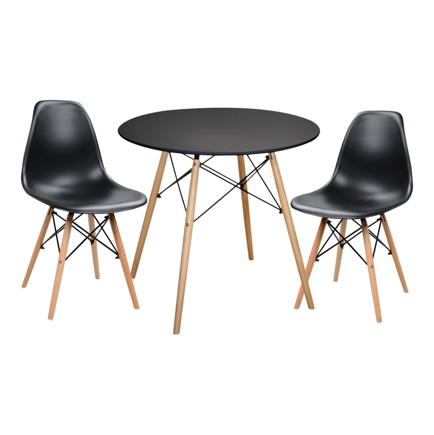 DINING SET 3PCS TWIST HM21373 ROUND TABLE Φ80 & 2 DINING CHAIRS IN BLACK COLOR