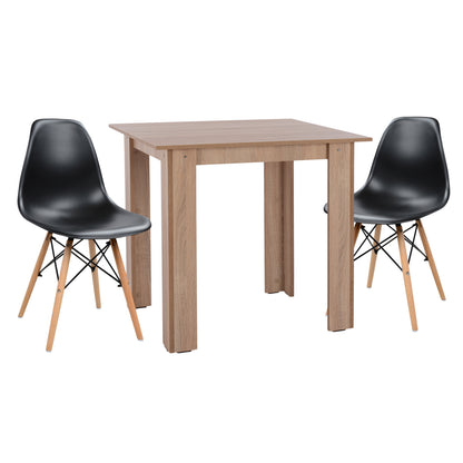 DINING SET 3PCS KELVIN HM21376 SQUARE TABLE IN SONAMA OAK--2 DINING CHAIRS IN BLACK
