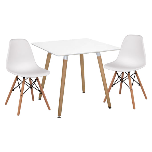 DINING SET 3PCS TWIST HM21377 SQUARE TABLE & 2 DINING CHAIRS IN WHITE