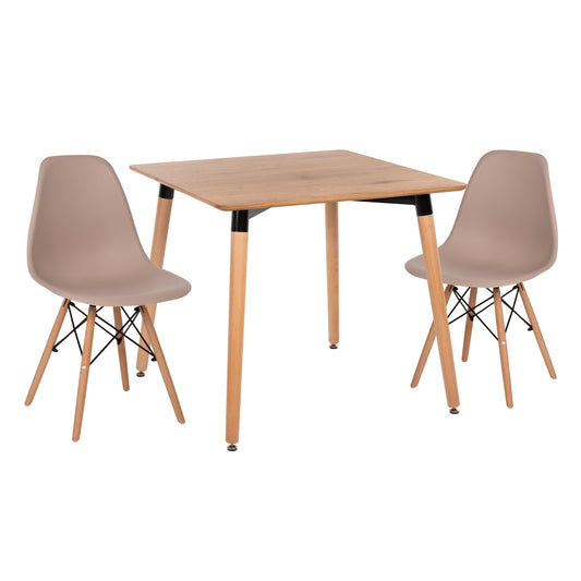 DINING SET 3PCS TWIST HM21379 SQUARE TABLE--2 DINING CHAIRS IN CAPPUCCINO