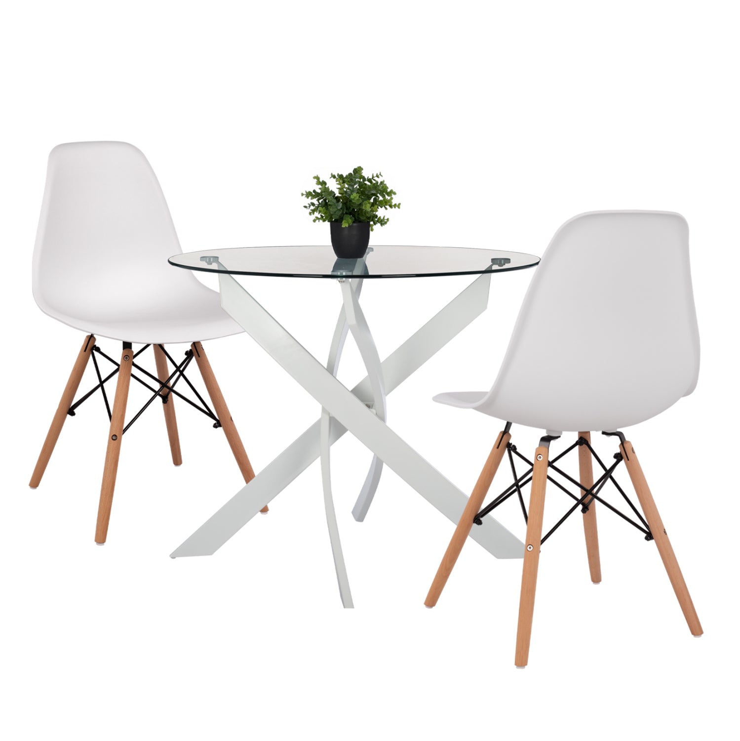 DINING SET 3PCS JAFARU HM21383 ROUND TABLE & 2 DINING CHAIRS IN WHITE